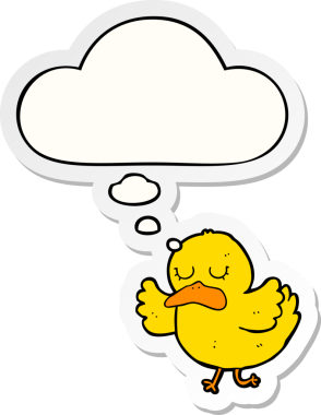 Düşünce baloncuklu çizgi film ördeği insan tarafından çizilmiş bir çıkartma.