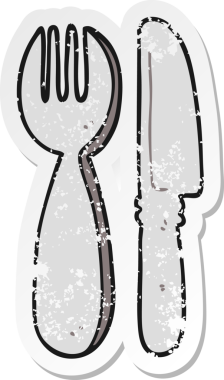 Bir insan tarafından çizilmiş çatal ve bıçak etiketi.