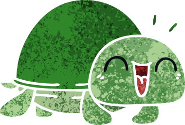 Retro illüstrasyon stili bir insan tarafından çizilmiş garip çizgi film kaplumbağası.