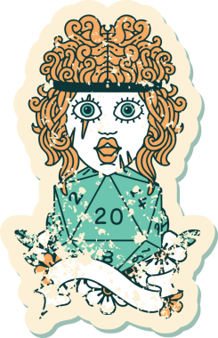 Retro Dövme Tarzı İnsan Barbarlığı Bir insan tarafından çizilmiş doğal 20 zar ile