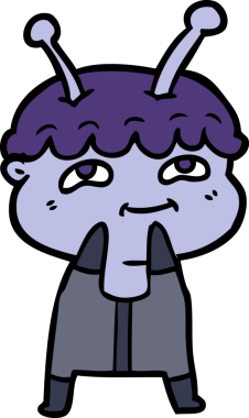 Bir insan tarafından çizilmiş dost canlısı çizgi film uzay adamı.