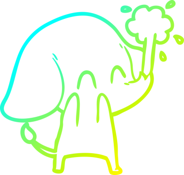 Bir insanın çizdiği suyu püskürten şirin bir filin soğuk eğimli çizgisi.