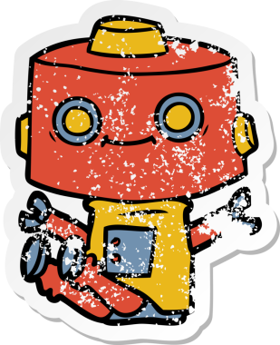 Bir insan tarafından çizilmiş karikatür robotunun sıkıntılı çıkartması.