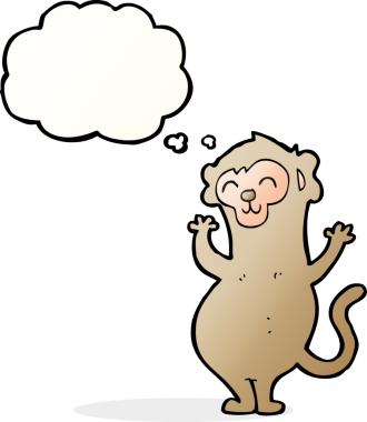 Bir insan tarafından çizilmiş düşünce baloncuklu çizgi maymun.