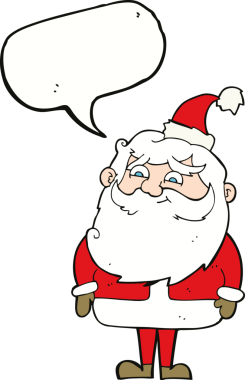 Bir insan tarafından çizilmiş konuşma balonlu Noel Baba çizgi filmi.