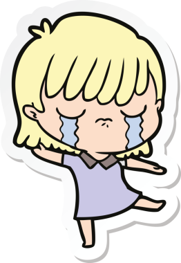 Bir insan tarafından çizilmiş, ağlayan bir karikatür kadının çıkartması.