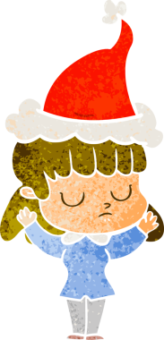 Bir insan tarafından çizilmiş Noel Baba şapkası giyen kayıtsız bir kadının el çizimi karikatürü.