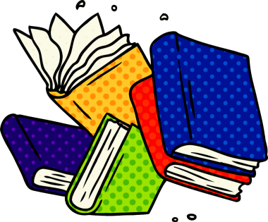 Bir insan tarafından çizilmiş bir kitap koleksiyonunun el çizimi karikatürü.