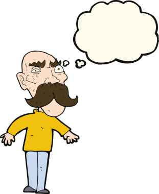 Bir insan tarafından çizilmiş düşünce baloncuğu olan kızgın yaşlı bir adam.