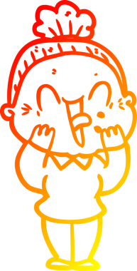 Bir insan tarafından çizilmiş mutlu, yaşlı bir kadının sıcak çizgi çizimi.