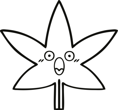 Bir insan tarafından çizilmiş marihuana yaprağının çizgi çizimi