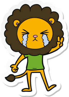 Bir insan tarafından çizilmiş barış işareti veren ağlayan bir aslanın çıkartması.