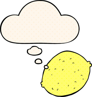 Çizgi roman tarzında bir insan tarafından çizilmiş düşünce baloncuklu çizgi film limonu.