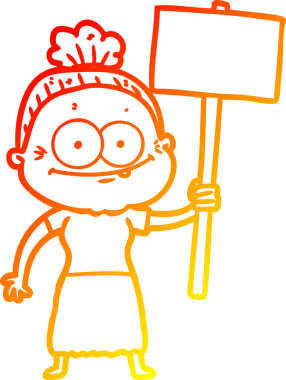 Bir insan tarafından çizilmiş mutlu, yaşlı bir kadının sıcak çizgi çizimi.