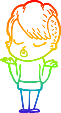 Gökkuşağı gradyan çizgi çizimi Bir insan tarafından çizilmiş güzel hippi kız