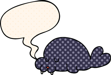 Bir insan tarafından çizilmiş, çizgi roman tarzında konuşma baloncuğu olan bir deniz aygırı.