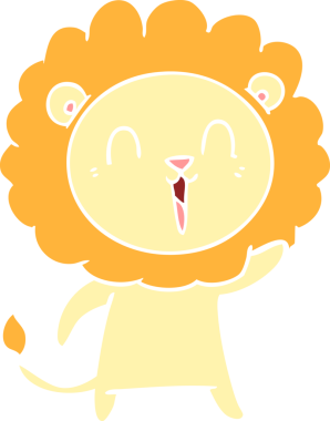 Gülen aslan düz renkli çizgi film bir insan tarafından çizildi.