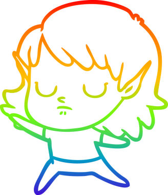 Gökkuşağı gradyan çizgi çizimi bir insan tarafından çizilmiş bir elf kızı