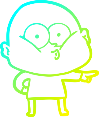 Bir insan tarafından çizilmiş, kel bir adamın soğuk çizgi çizimi.