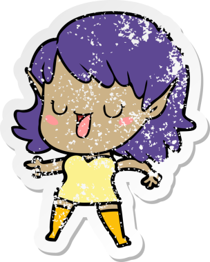 Bir insan tarafından çizilmiş karikatür elf kızının sıkıntılı çıkartması.