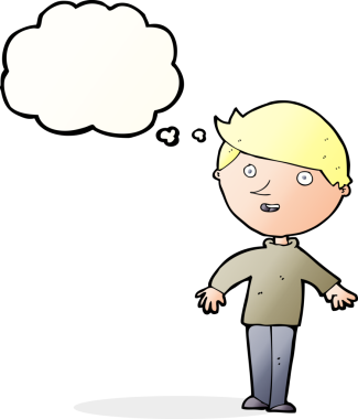 Bir insan tarafından çizilmiş düşünce balonlu mutlu adam çizgi filmi.