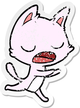 Bir insan tarafından çizilmiş konuşan kedi karikatürünün sıkıntılı çıkartması.