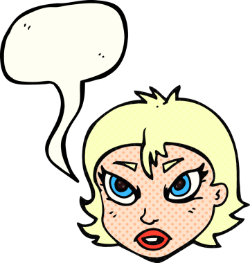 Bir insan tarafından çizilmiş serbest çizilmiş çizgi roman konuşma balonu kızgın kadın yüzü