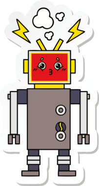 Bir insan tarafından çizilmiş şirin bir robot robot arızasının çıkartması.