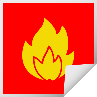 Bir insan tarafından çizilmiş bir ateşin kare soyulmuş çıkartması.