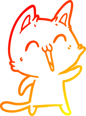 Bir insan tarafından miyavlanan mutlu bir çizgi film kedisinin sıcak çizgi çizimi