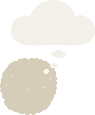 Düşünce baloncuklu çizgi film bisküvisi insan tarafından çizilmiş.