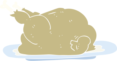 Bir insan tarafından çizilmiş pişmiş tavuğun düz renk çizimi