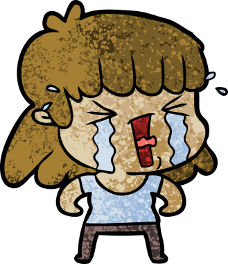 Bir insan tarafından çizilmiş gözyaşları içindeki çizgi film kadını.