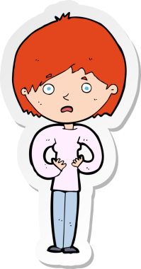 Bir insan tarafından çizilmiş Kim Ben jesti yapan bir karikatür kadının çıkartması.