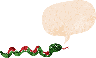 Bir insan tarafından çizilmiş grunge dertli retro tarzı konuşma baloncuğu ile çizgi film yılanı