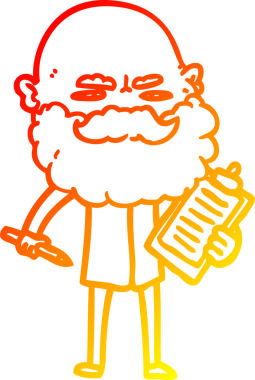 Bir insan tarafından çizilmiş sakallı bir çizgi film karakteri.