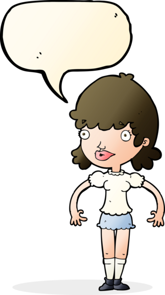 Bir insan tarafından çizilmiş konuşma balonlu mutlu kadın çizgi filmi.