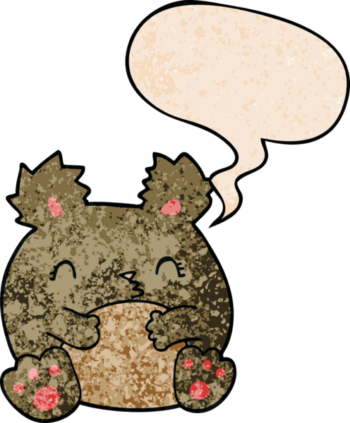 Bir insan tarafından çizilmiş eski moda konuşma baloncuğu olan çizgi film ayısı.