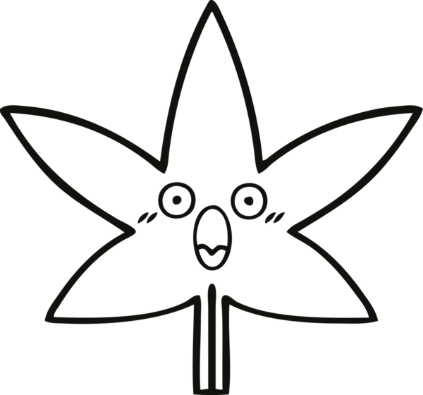 Bir insan tarafından çizilmiş marihuana yaprağının çizgi çizimi