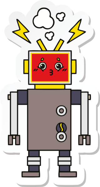 Bir insan tarafından çizilmiş şirin bir robot robot arızasının çıkartması.