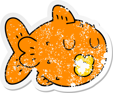 Bir insan tarafından çizilmiş garip bir el çizilmiş karikatür balığının sıkıntılı çıkartması