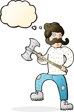 Bir insan tarafından çizilmiş baltalı çizgi film adamı.