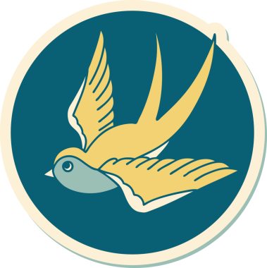 Bir insan tarafından çizilmiş geleneksel bir kırlangıç stili dövme çıkartması.