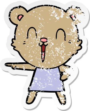 Bir insan tarafından çizilmiş mutlu çizgi film ayısının sıkıntılı çıkartması.