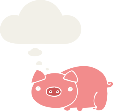 Düşünce baloncuklu çizgi film domuzu insan tarafından çizilmiş.