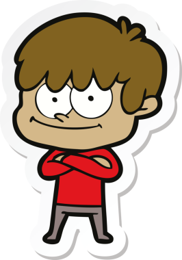 Bir insan tarafından çizilmiş mutlu bir çizgi film karakterinin çıkartması.