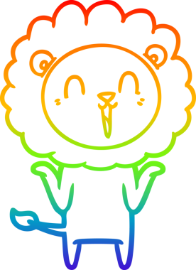 Gülen aslan karikatürünü çizen gökkuşağı gradyanı bir insan tarafından çizilmiş omuz silkiyor.