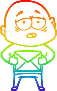 Gökkuşağı gradyan çizgi çizimi bir insan tarafından çizilmiş yorgun kel bir adam