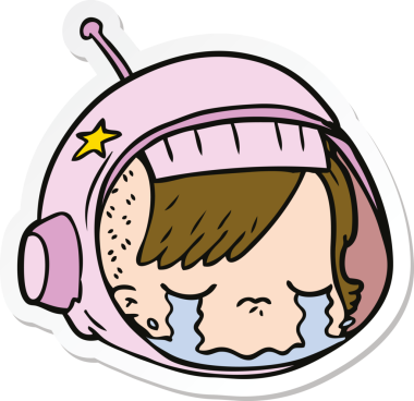 Bir insan tarafından çizilmiş ağlayan astronot suratının çıkartması.