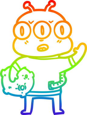 Gökkuşağı gradyan çizgi çizimi Bir insan tarafından çizilen üç gözlü uzaylı